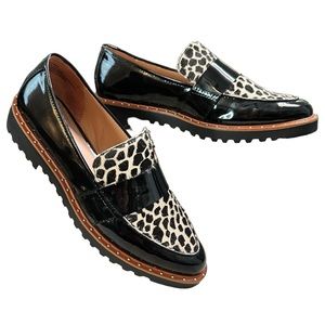 Halogen Black Patent Leather & Calf Hair Loafers Women’s Size 8